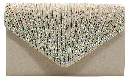 Aigner Taschen Damen Blau Große Damen-Clutch-Tasche für den Abend, Satin, Brautschmuck, Diamante, Party, Abschlussball, Umschlag Yoga Mit Taschen (Beige, One Size)