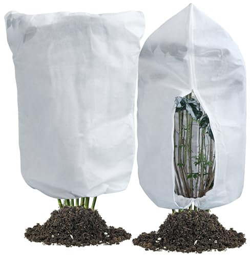 Huiguli 2 Pezzi Cappuccio Protezione Piante, 80 x 120cm Copertura Piante Inverno Porosità, Tessuto Non Tessuto per Piante con Coulisse e Cerniera, Telo Piante Inverno per Vaso, Palme, Ulivi, Bianco