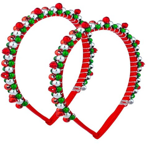 Haarreif Weihnachten - 2 Stück Weihnachts Kopfschmuck Weihnachts Haarreif Erwachsene Weihnachtsstirnband, Weihnachten Haarschmuck mit Glöckchen Weihnachtshaarreifen für Kinder und Erwachsene,Rot Grün