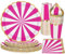 PARTY GO 96PCS Rose Pink Circus Party Supplies Disposable Tableware Set Includes 9 Plate Paper Plates 7 Plate Paper Plates Cups Napkins for Baby Shower Happy Birthday Party Table Supplies