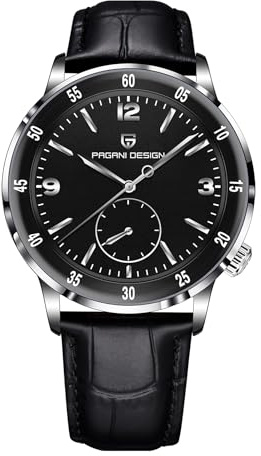 Pagani Design Herren-Automatikuhr Leicht ablesbares großes Zifferblatt Mechanische Uhr Synthetisches Saphirglas 100 Meter wasserdicht Ultraflache Herren-Lederuhr