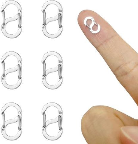NICEIN 6 chiusure a catena a doppia apertura, per bracciali in acciaio inox, mini moschettone, chiusura corta (argento 12 mm)