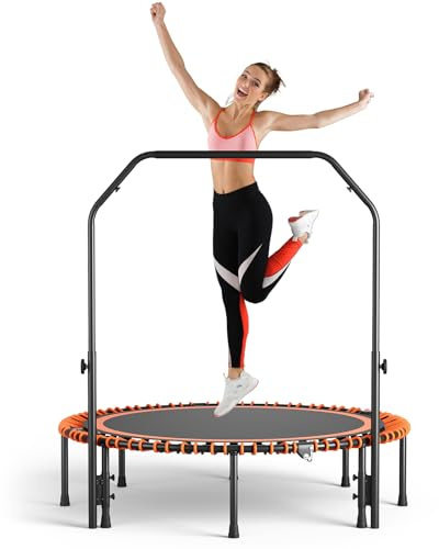 The Fellie Rebounder Trampolin für Erwachsene, 121,9 cm, faltbares Mini-Trampolin mit verstellbarem U-Stangen-Griff, Indoor-Outdoor-Fitness-Trampoline, kleiner Bungee-Rebounder für Workout-Übungen,