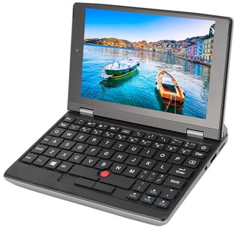 Plyisty Tragbarer Laptop, Computer mit 7-Zoll-Touchscreen-Display, 12 GB DDR4 und 512 GB Festplatte, mit 2 MP HD-Webcam, Dualband 2,4 G, 5 G WLAN, Tastatur in Voller Größe (EU-Stecker)