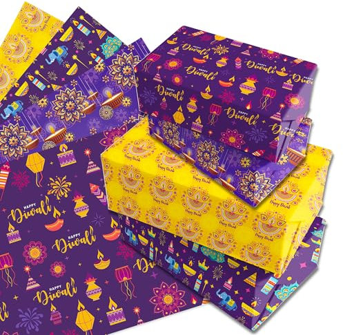 DodelyGz 12 Bögen Geschenkpapier im Diwali-Stil