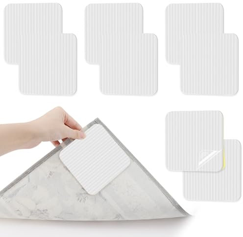 GlasFlength Teppich Antirutschunterlage, 8 Stück Antirutschmatte für Teppich Vacuum Tech Anti Rutsch Teppichunterlage Antirutsch Teppichstopper Anti-Curling Teppichgreifer Antirutschmatte Pads (Weiß)