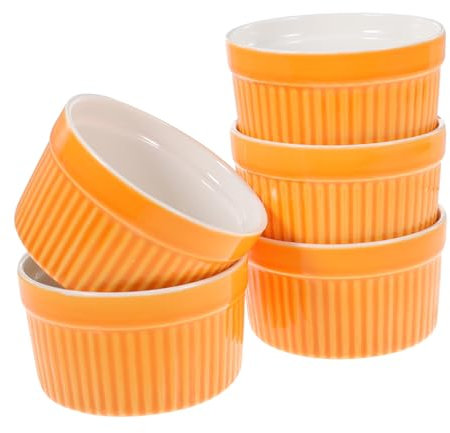 SHOWERORO 5pièces Bols Céramique Résistants à Haute Température Avec Poignée Sans Anse Coupelles à Dessert Pour Cuisine Maison Orange