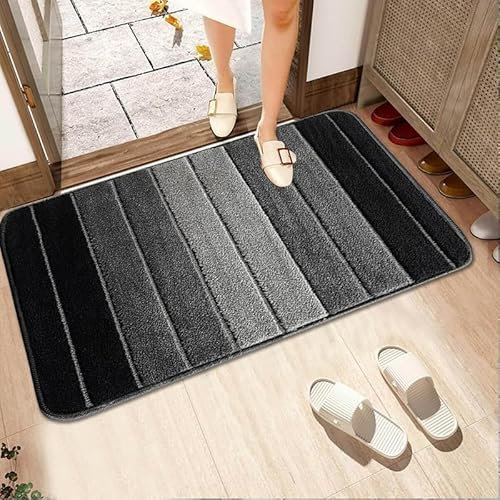 Fit Even Stripe Door Mat – Non-Slip Washable Doormat, Heavy Duty Welcome Dirt Trapper, Water Absorbent Floor Mat for Indoor/Outdoor Use, Front Entrance, and Kitchen (Black, 50x80 cm)