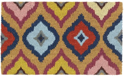 MY MAT Coir Bright Ikat Door Mat, Perfect for Indoor and Outdoor Use, Large Welcome Mat, 45x75cm