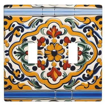 BROLEO Placca da parete con doppio interruttore, 11,4 x 11,4 cm, resistente ed elegante, per aree residenziali e commerciali con piastrelle in ceramica messicana