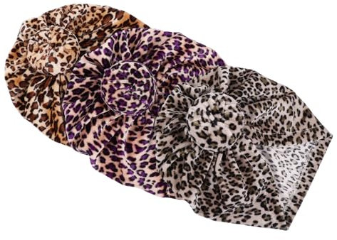 TENDYCOCO 3 Set Cappellino per Bambini con Leopardo Cappellino Neonato Berretto Turbante Bambino Cuffia Appena Nata Cappello da Ospedale Neonato Cappello da Bambino Cotone 3 Pezzi * 3