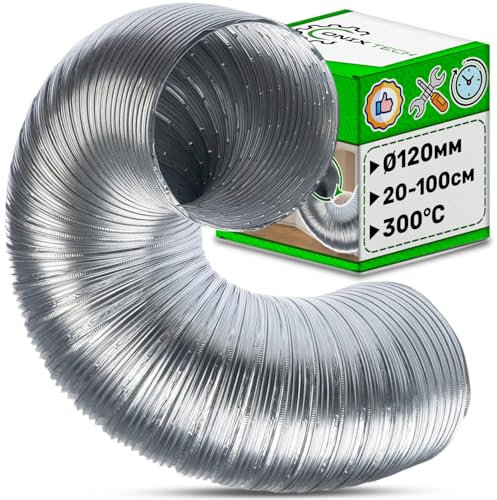 Flexibler Absaugschlauch Aluminium Ø 120 mm Ausziehbare Länge 20 cm - 100 cm Hält Temperaturen bis zu 300°C Stand - Garantie 5 Jahre - ONIX TECH