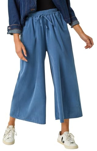 Roman Originals Baby Corduroy Wide Leg Culotte for Women UK - Ladies Everyday Autumn Winter Comfy Soft Evening Vacation Work Party Night Out - Denim - Size S