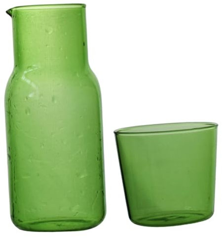 MAGICLULU Garrafa De Agua De Vidrio Resistente Para Mesa Jarra Doméstica Transparente Delicada Para Dormitorio y Uso Cotidiano Color Verde Hierba