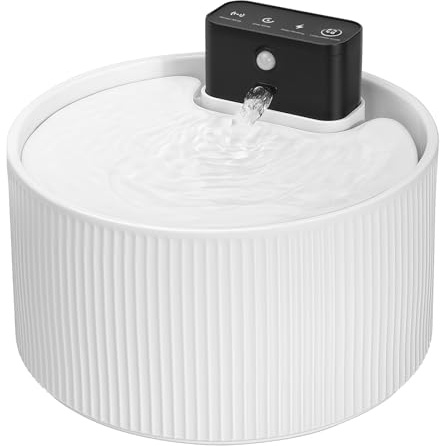 Feriva Fontana per gatti senza fili, in ceramica, ricaricabile, funzionamento a batteria, 4000 mAh, 2,2 l, con rilevatore di movimento, per gatti e cani, super silenziosa