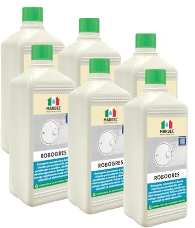 MARBEC ROBOGRES 1LTx6PZ Detersivo concentrato a bassa schiumosità per la pulizia dei pavimenti gres porcellanato con per robot lavapavimenti. Pulisce a fondo e asciuga rapidamente.