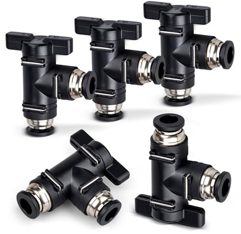 Bwintech 5 Stück 8mm Pneumatik-Kugelhahn mit Steckanschluss BUL Luftdurchfluss-Regelventil mit geradem Schnellanschluss Luftschlauchverschraubungen