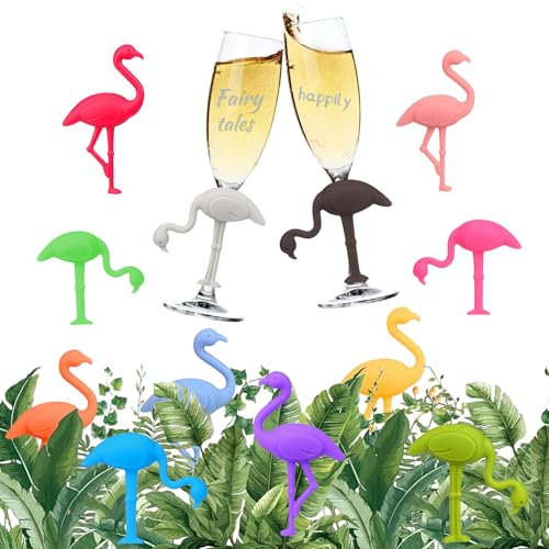 Dwafill Glasmarkierer Flamingo, 12 Stuck Silikon Glasmarkierer, Gläser Unterscheiden, für Sommerpartys, Junggesellenabschiede, Hochzeitsabende, Weihnachtsfeiern, Partys (Flamingo)