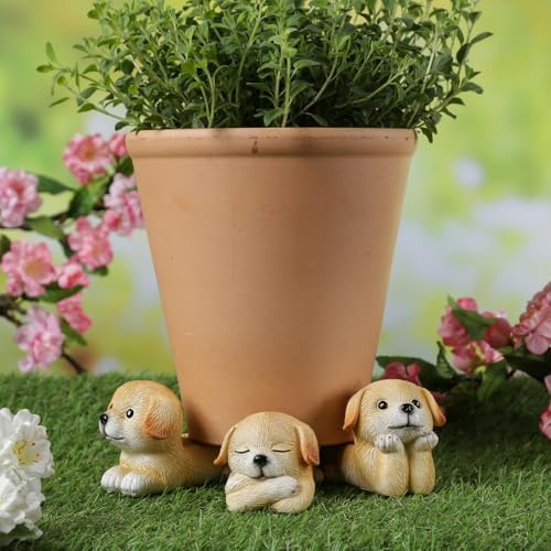 MARELIDA 3X Blumentopf Füßchen Hunde niedliche Welpen Tiere dekorative Pflanztopffüße Blumentopffüße Pflanzkübel Untersetzer Topffüße Kübelfüße Gartendekoration aus Polyresin (Hunde)