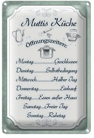 Muttis Küche | Nostalgisches Blechschild | Öffnungszeiten | 30 cm x 40 cm