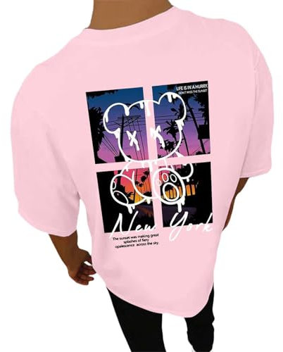 T-shirts graphiques 2025 pour hommes, col rond, entraînement, décontracté, ample, manches courtes, coupe ample, pour sortir, t-shirt mignon, tendance, rose, rose, XXL
