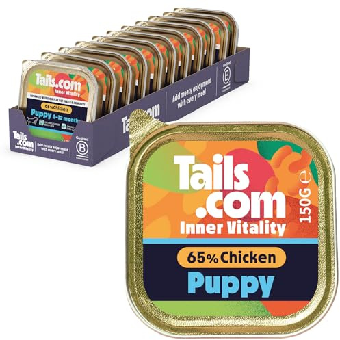 Tails.com • Wet Dog Food 11 x 150g • Chicken • Puppy 8 weeks - 18 months • Hypoallergenic Recipe • Made with natural ingredients • Contains Paraprobiotics to Support Gut Health
