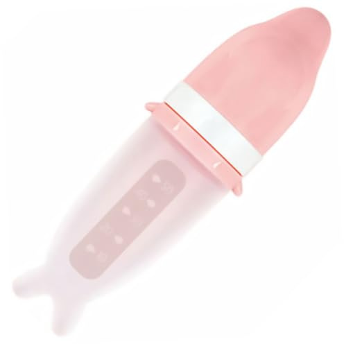 LAPYAPPE Quetschflasche Silikon Babyflasche Neugeborenen Fütterer Ergonomisch Frei Rosa mit Netzbeutel für Unterwegs