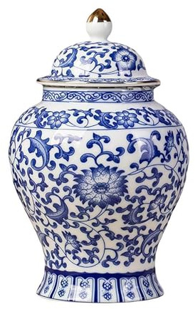 Chinoiserie Blue White Ginger Jars, Porcelain Jar Tea Storage, Ceramic Decorative Ginger Jar With Lid,Chinese Porcelain Tea Canister for Coffee Sugar for Weddings, Home Office Decor Elegant