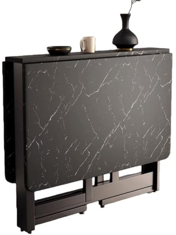 KGPGNYMYHA Table À Manger Rectangulaire En Marbre Blanc Table Console Pliable En Bois 100cm 120cm 140cm Table De Cuisine Intérieure Extensible(Black,140X80CM(55X31.5IN))