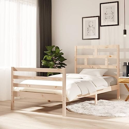 Yunovire Massivholzbett Kiefer 100x200 cm, Robustes Bettgestell aus unbehandeltem Kiefernholz mit Sperrholzlatten, modernes Design für Schlafzimmer, langlebige Schlafzimmermöbel