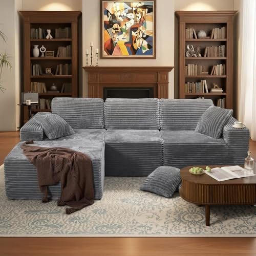 Aivermeil Modulares L Form Ecksofa mit Schlaffunktion 282cm Grau