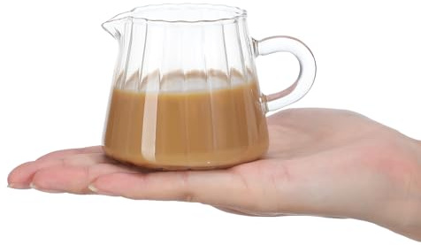 SHINEOFI Jarra de Vidrio de Borosilicato 200 Ml Jarra Espumadora de Leche Transparente Taza Pequeña para Café y Té Resistente al Calor para Uso Doméstico y Cafeterías