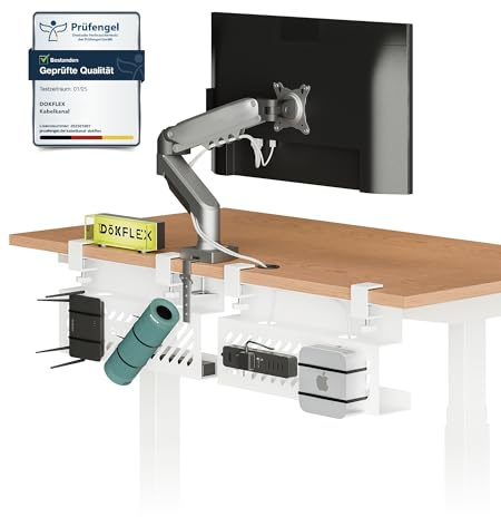 DOKFLEX 40cm Kabelkanal Schreibtisch Weiß,Platzsparend & Mit 5 Kabelausschnitten,2 Montagearten | Ohne Bohren & Mit Schrauben,Der Kabelverstecker für Büro, Gaming-PC & Zuhause
