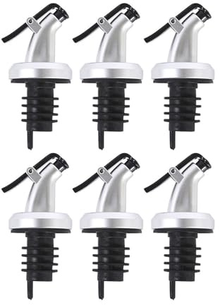Oil Pourer Spout 6Pcs – Leak-Proof Flip-Top Dispenser for Bottles – for Olive Oil, Vinegar, Wine & Spirits – Kitchen & Bar Tools for Easy Home Use