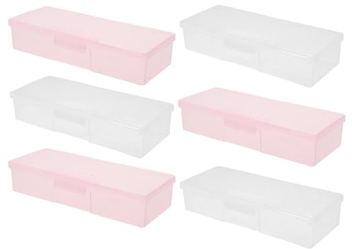 FRCOLOR Coffret Manucure 6 Pièces Transparent et Rose, Boîte de Rangement Plastique Résistante à L'humidité et Poussière, Organisateur Compact Multi-compartiments pour Accessoires