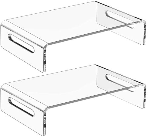 2PCS Monitor Riser, 12x8x3 Inch 1 Tier Clear Acrylic Computer Monitor Stand, Space-Saving Laptop Computer Stand with Storage, Non-slip Desk Shelf for Home and Office, Riser