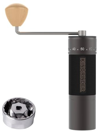 【Gray】 KINGrinder K7 Manual Coffee Grinder Straight Handle Stainless Burr | Supports grind settings for various brewing methods such as pour-over, French press, and AeroPress