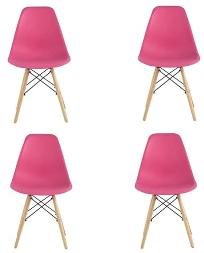 Minimal DECO Pack de 4 Sillas de Comedor Modernas Rosa Frambuesa con Patas de Haya Maciza y Estructura Metálica – Sillas Nórdicas para Cocina y Salón 53x47x83 cm (Rosa Frambuesa)