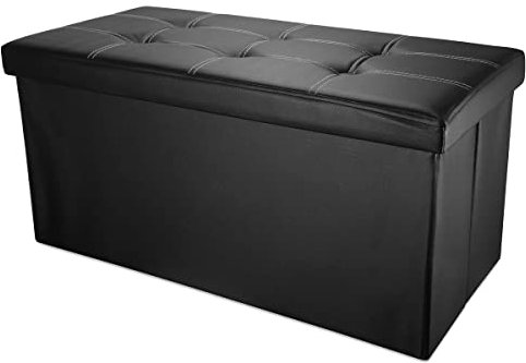 INTIRILIFE Faltbare Sitzbank 78x38x38 cm in Lava SCHWARZ - Sitzwürfel mit Stauraum und Deckel aus Kunstleder mit Polsterknöpfen - Sitzcube Fußablage Aufbewahrungsbox Truhe Sitzhocker