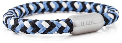 Akitsune Portus Nautical Rope Bracelet | Magnetic Capsule Closure Link Bangle Trinket Women Anchor Men Maritim - Matte Silver-Blue-White 22cm