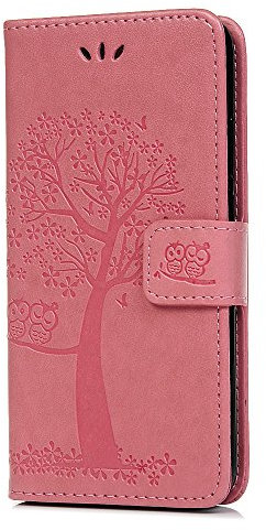 Samsung Galaxy A50 Case Flip Premium Wallet Phone Case Shockproof PU Leather Owl Tree Embossed Magnet Cover for Samsung Galaxy A50 with Kickstand Card Holder, Pink