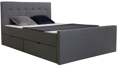 Homestyle4u 1915, Polsterbett 140x200 mit Bettkasten Grau Bettgestell mit Lattenrost Rückenlehne Bett 4 Schubladen Anthrazit