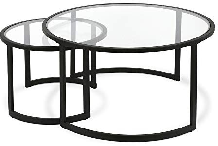 Henn&Hart Beistelltisch, rund, Glas, Schwarz