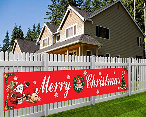 HOWAF Große Frohe Weihnachten Banner für Dekoration Draußen Drinnen, Weihnachten Banner für Weihnachten Garten Wand Haus Tisch Dekoration, für Weihnachten Photo Booth Hintergrund, 9,8 * 1,6 Fuß