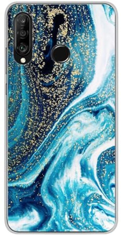 1001 Handyhülle Schutzhülle für Huawei P30 Lite – Marmor Blau Glitzer Smartphone Hüllen
