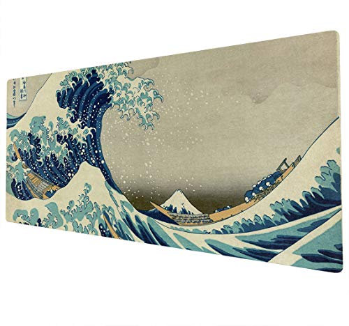 WhatsOnYourWall XXL Gaming Mouse Pad - 900 x 400 Full Desk Mat - Great Wave Kanagawa Retro
