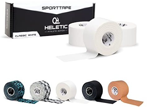 HELETIC Sporttape 3,8cm x 10m Athlete Edition - Tape mit extra starker Klebkraft, leicht abreißbar & wasserabweisend (White (3 Rollen))