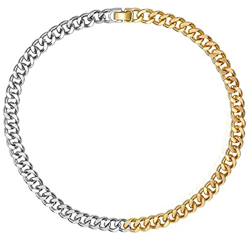 WOWORAMA Zwei-Ton Gold Silber Cuban Link Chain Halskette Choker Unisex Chunky Chain Choker Halskette für Frauen und Männer 18 Zoll