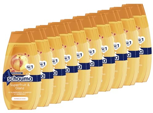 Schauma Schwarzkopf Shampoo Superfruit & Glanz, 2er Pack (10x 2x400 ml), mit Superfruit-Extrakt stärkt das Haar & verleiht einen natürlichen Glanz, silikonfrei & vegane Formel
