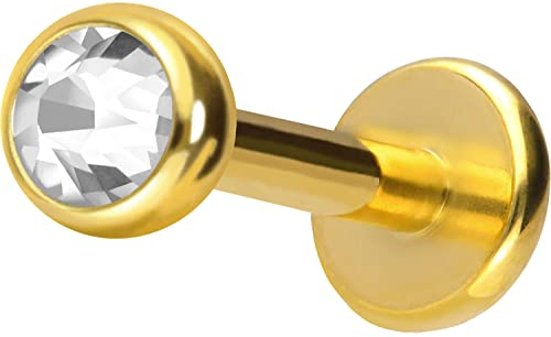 PIERCINGLINE Chirurgenstahl Labret Stecker KRISTALL Piercing Lippe Ohr Nase Goldfarben 2,5 x 1,2 x 6 mm